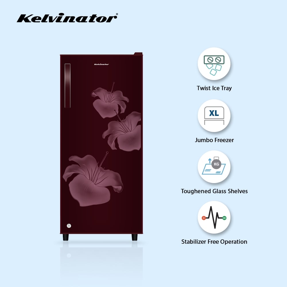 Unbox Kelvinator 190 litres Single Door Refrigerator, Maroon Red KRD-A210MRP - Image 2