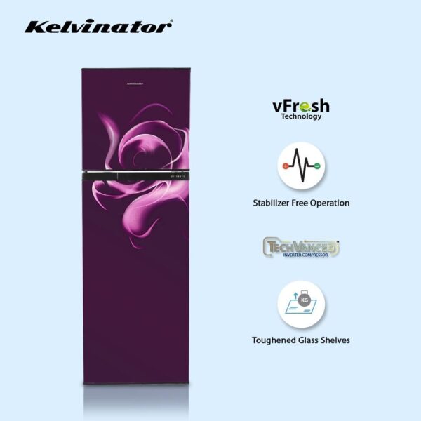 Unbox Kelvinator 272 litres 3 Star Double Door Refrigerator, Purple Red KRF-B290PRV - Image 10