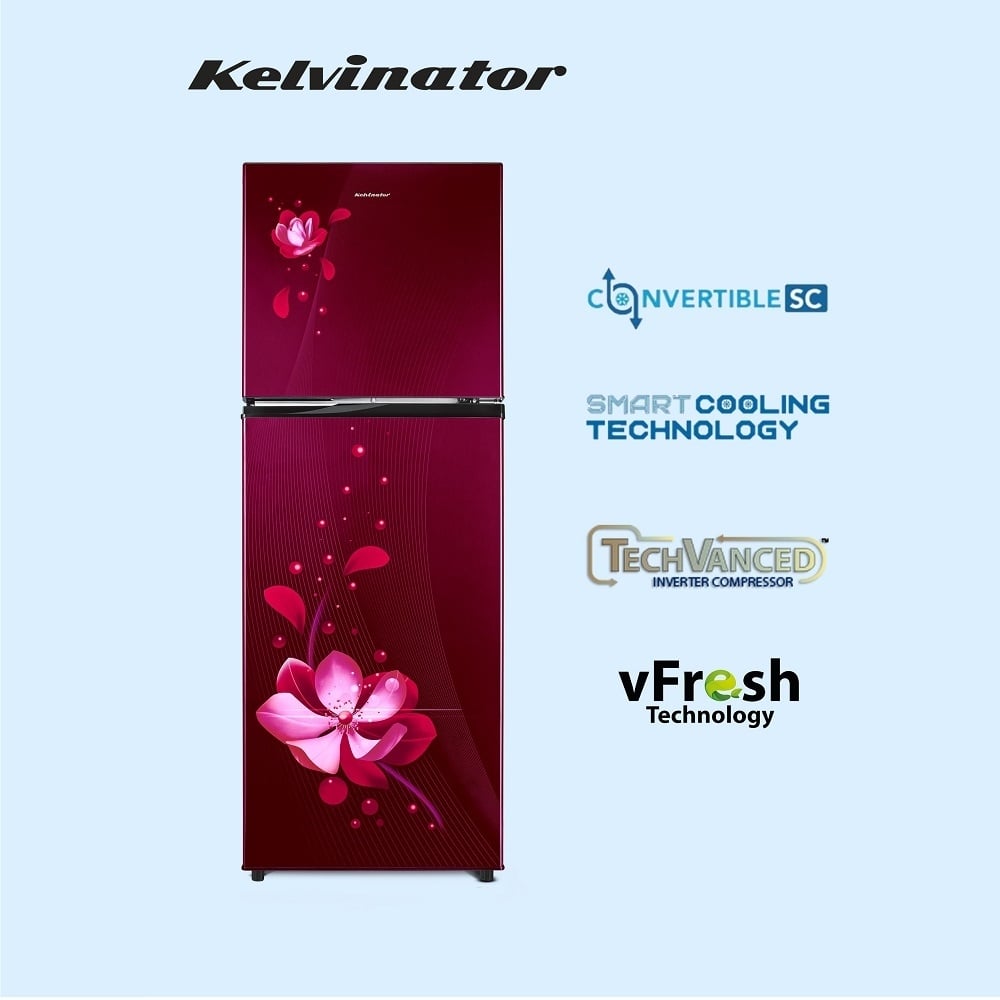 Unbox Kelvinator 275 Litre 2 Star Double Door Convertible Refrigerator, Mangolia Maroon Floral, KRF-G280RBVMMZ - Image 4